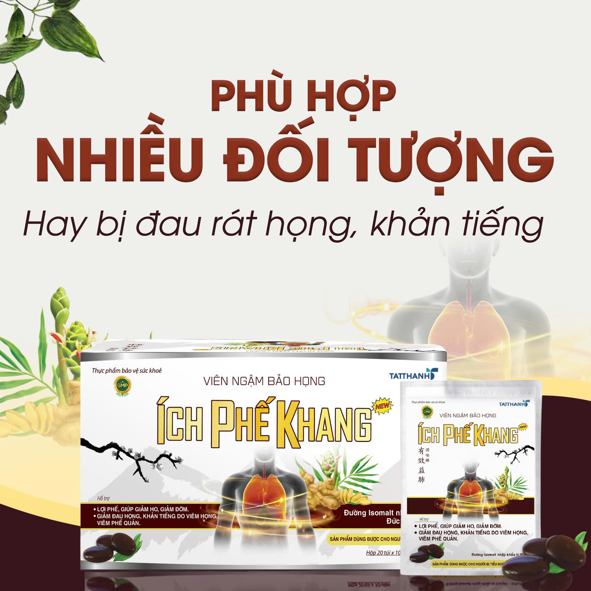 Viên ngậm bảo họng Ích Phế Khang New (1 hộp 20 túi)