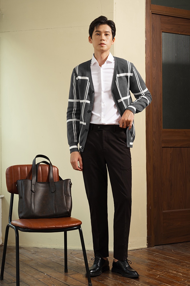 Áo Len Cardigan Ghi Kẻ ALD.269