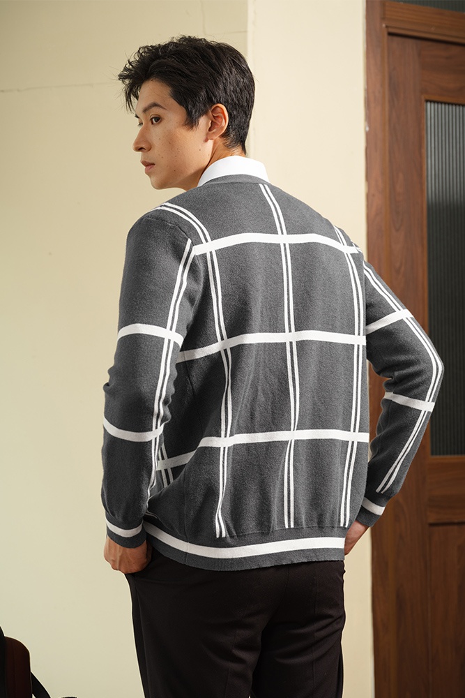 Áo Len Cardigan Ghi Kẻ ALD.269