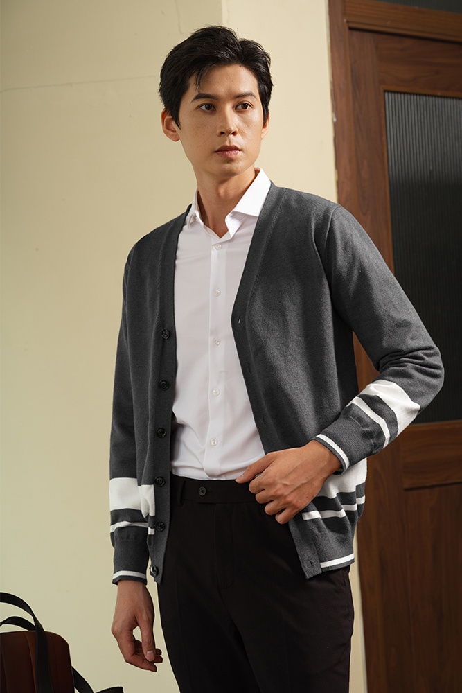Áo Len Cardigan Ghi Đậm ALD.266