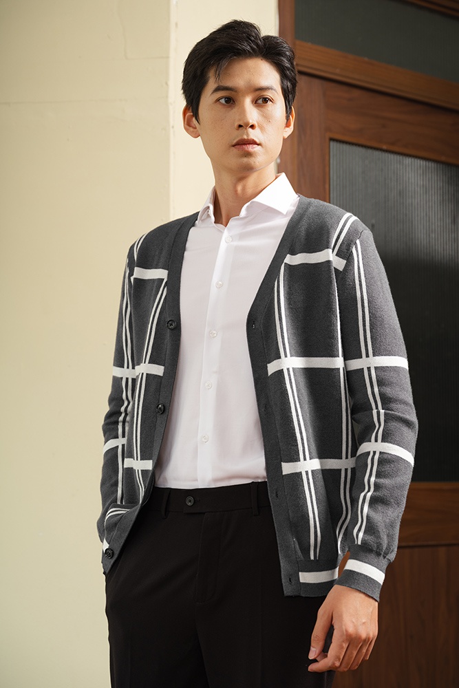 Áo Len Cardigan Ghi Kẻ ALD.269