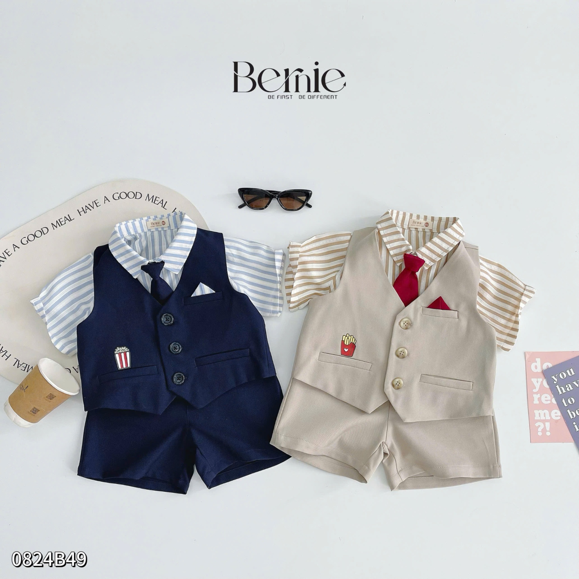 Set gile sơ mi kẻ 4 chi tiết (80-130)