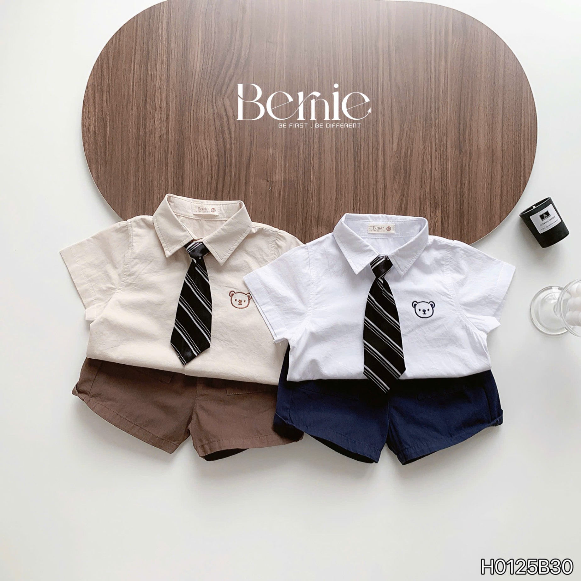 Bộ sơmi cộc cavat thêu gấu (80-140)