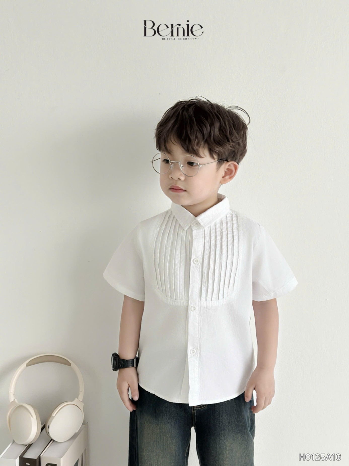 Áo sơ mi công tử xếp ly cộc ri7 (80-140)
