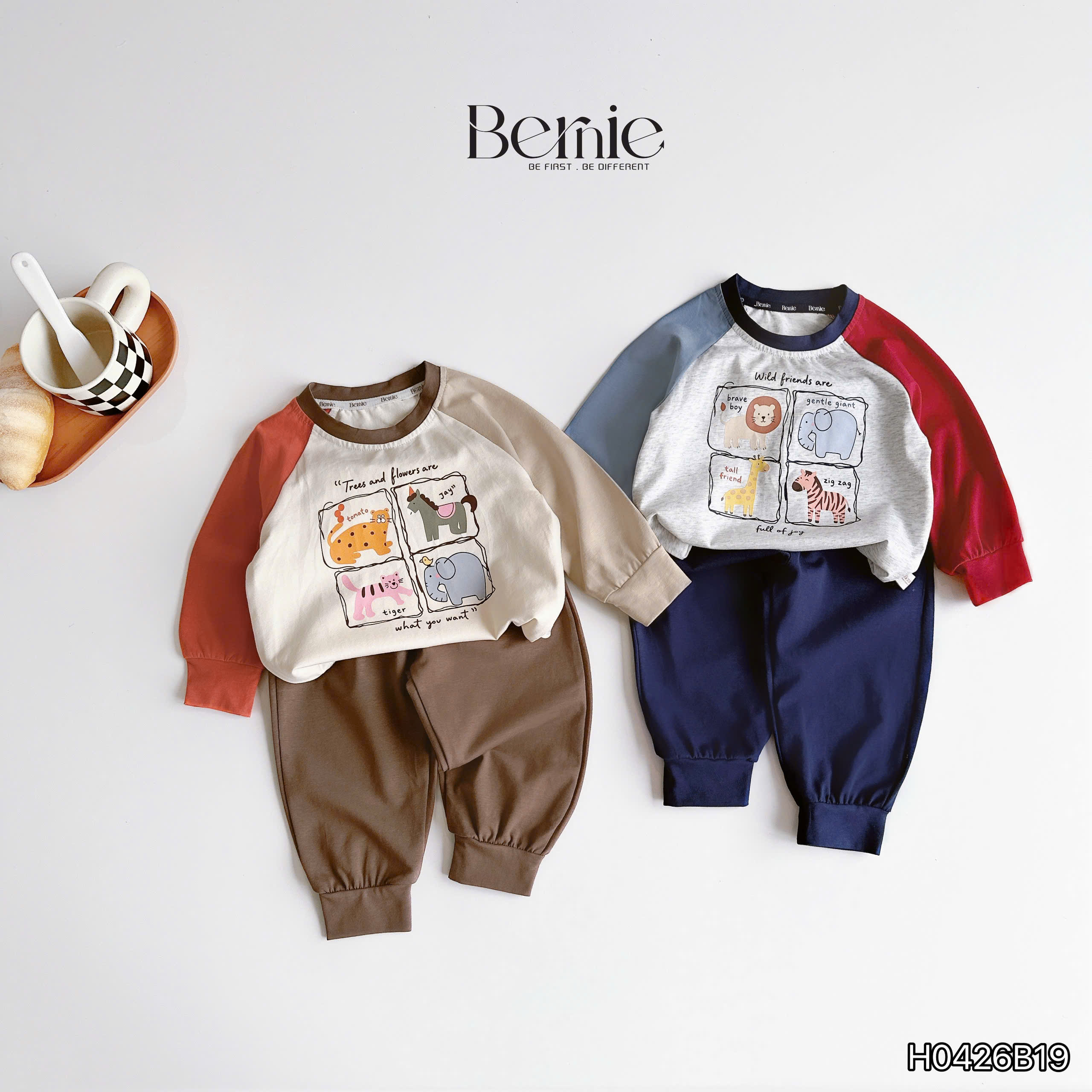 Bộ raglan phối màu Puppy Friends (80-130)
