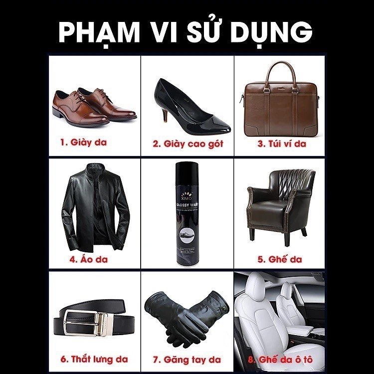 Chai xịt sạch và làm bóng giày đồ da, túi ví, áo, ghế da giúp vệ sinh, dưỡng ẩm chống mốc XIMO Glossy Wax 300ml