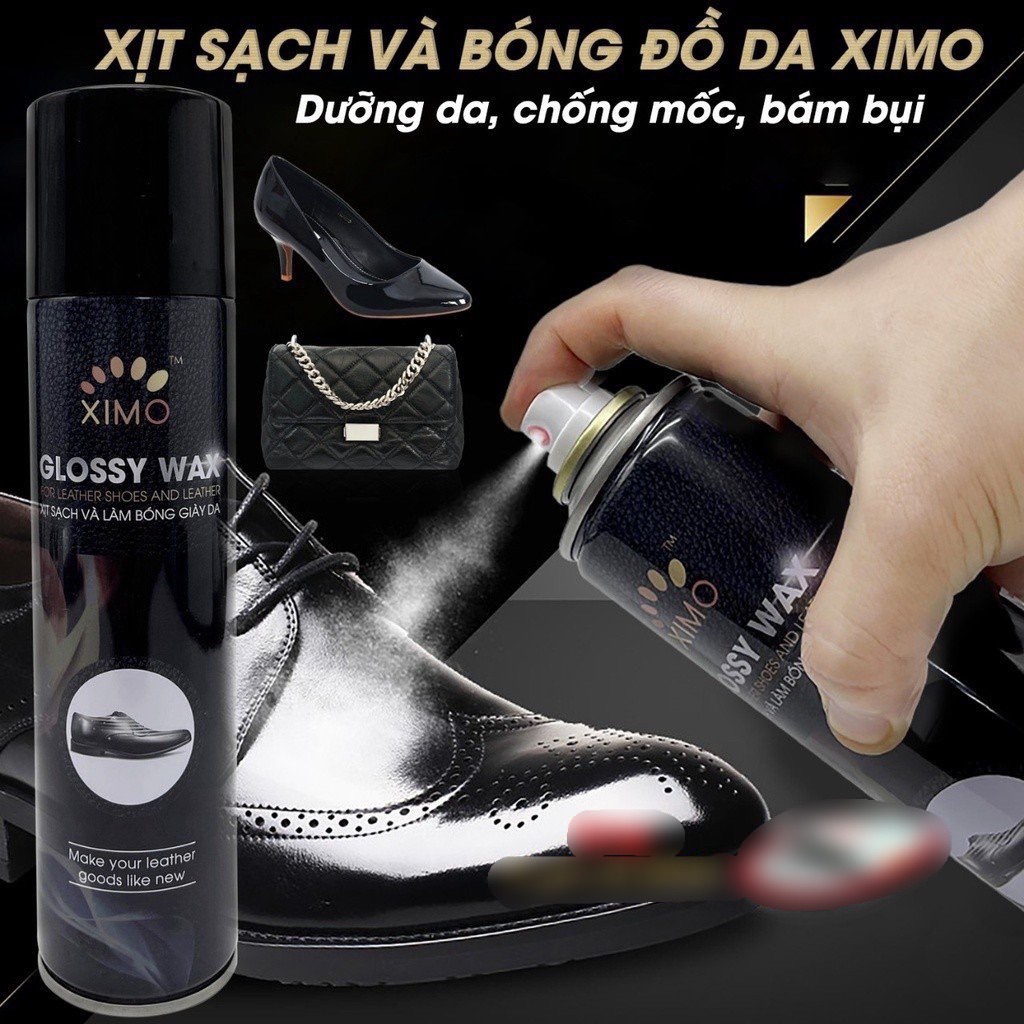 Chai xịt sạch và làm bóng giày đồ da, túi ví, áo, ghế da giúp vệ sinh, dưỡng ẩm chống mốc XIMO Glossy Wax 300ml