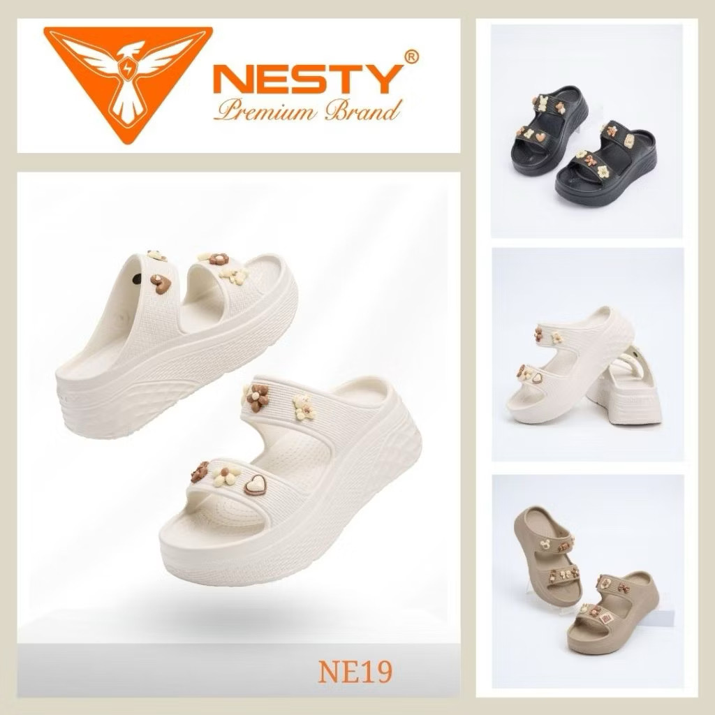 Dép 2 quai đế cao 6cm NESTY NE19.NAU
