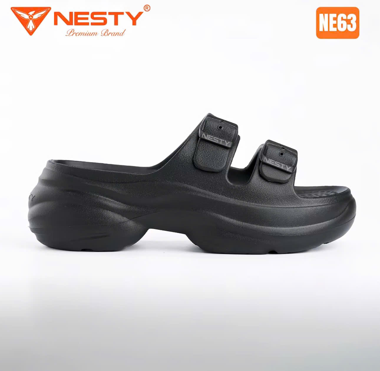 Dép 2 quai khoá cài đế cao 6cm NESTY NE63.DEN