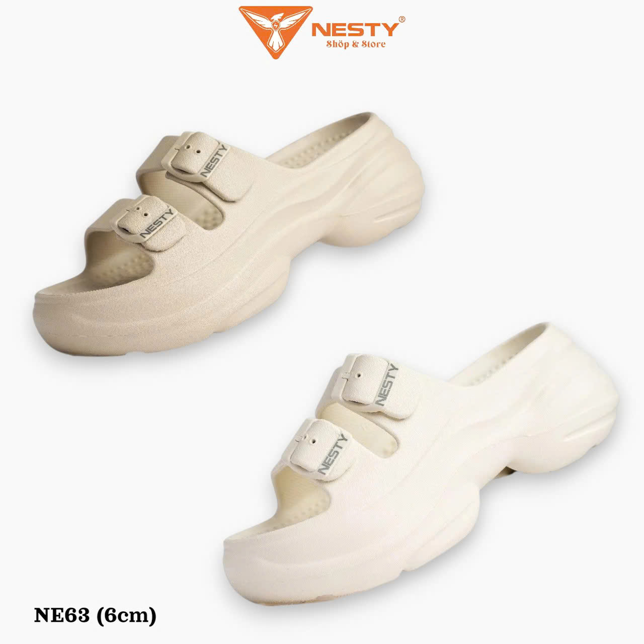 Dép 2 quai khoá cài đế cao 6cm NESTY NE63.KEM
