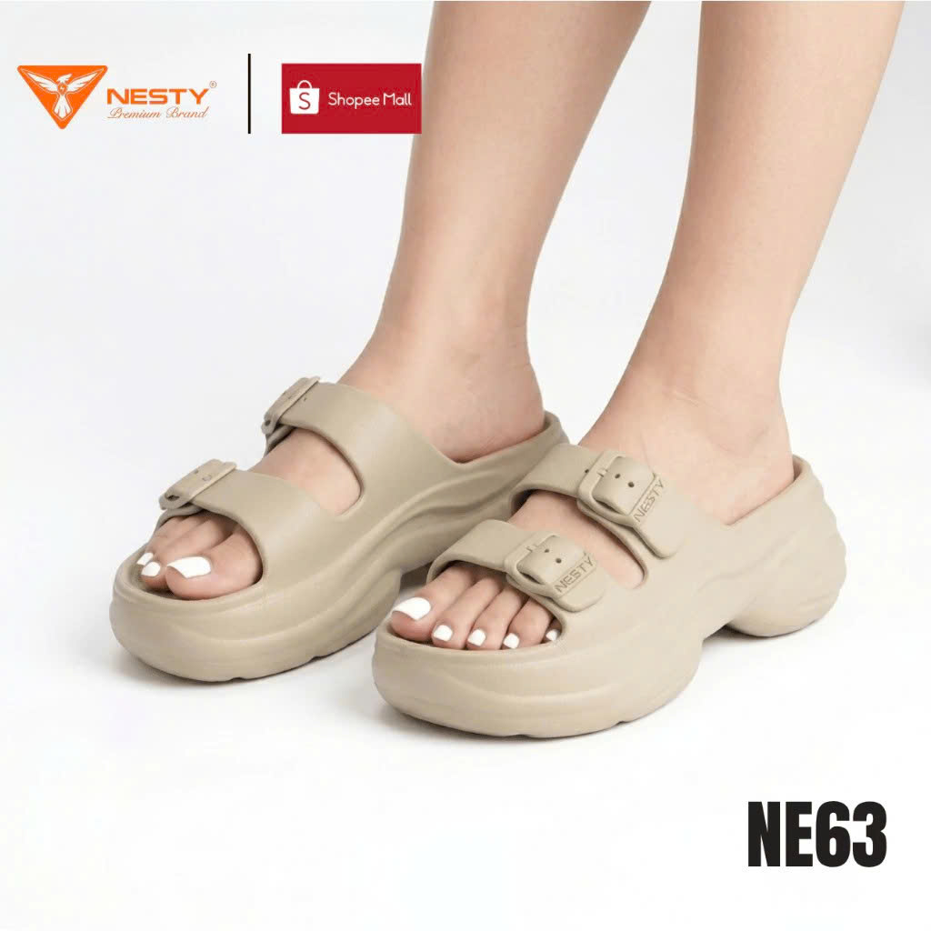 Dép 2 quai khoá cài đế cao 6cm NESTY NE63.NAU