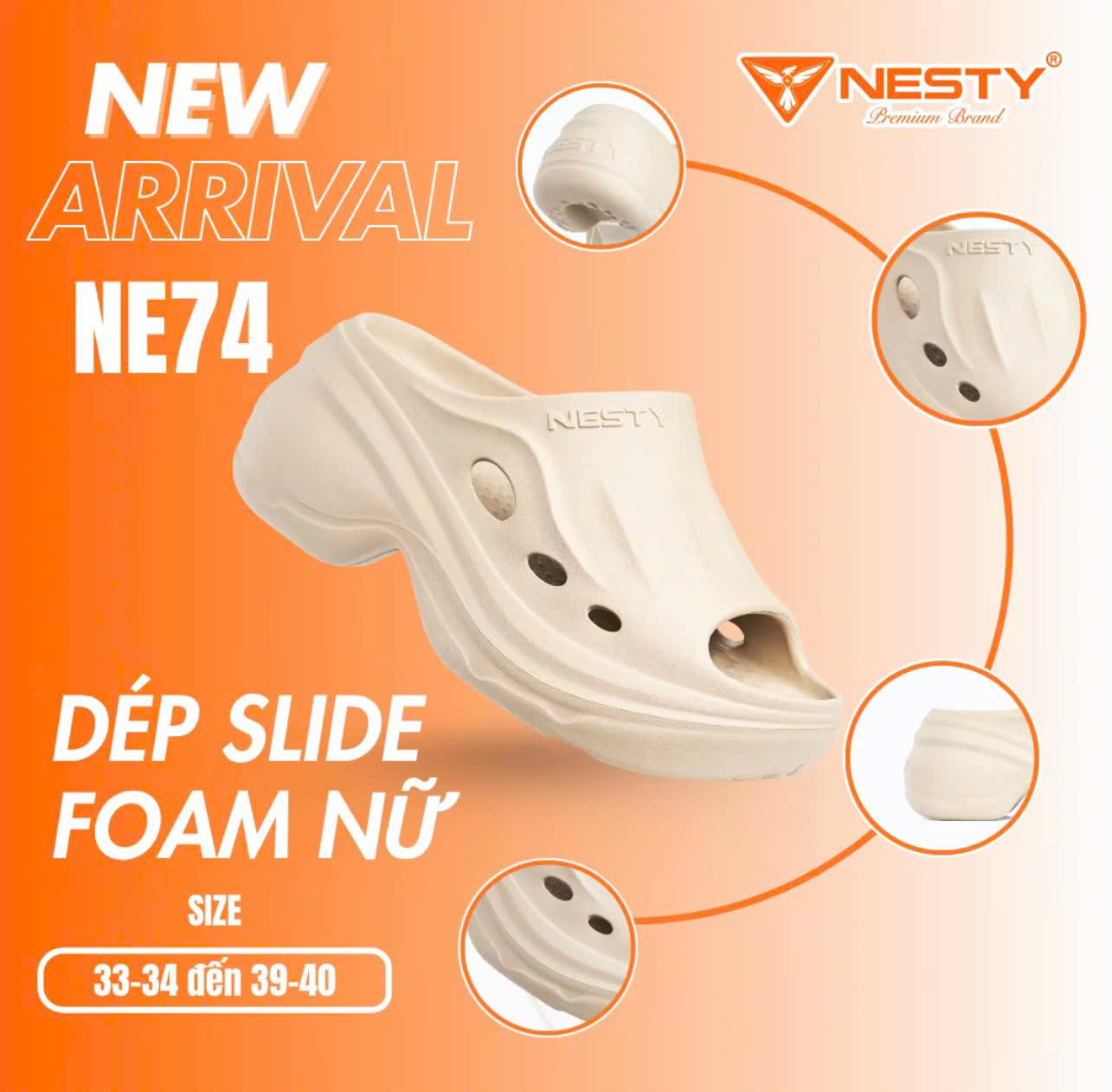 DÉP NESTY SLIDE FOAM NỮ THỜI TRANG, ĐẾ CAO 9CM, ÊM ÁI, CHỐNG TRƯỢT