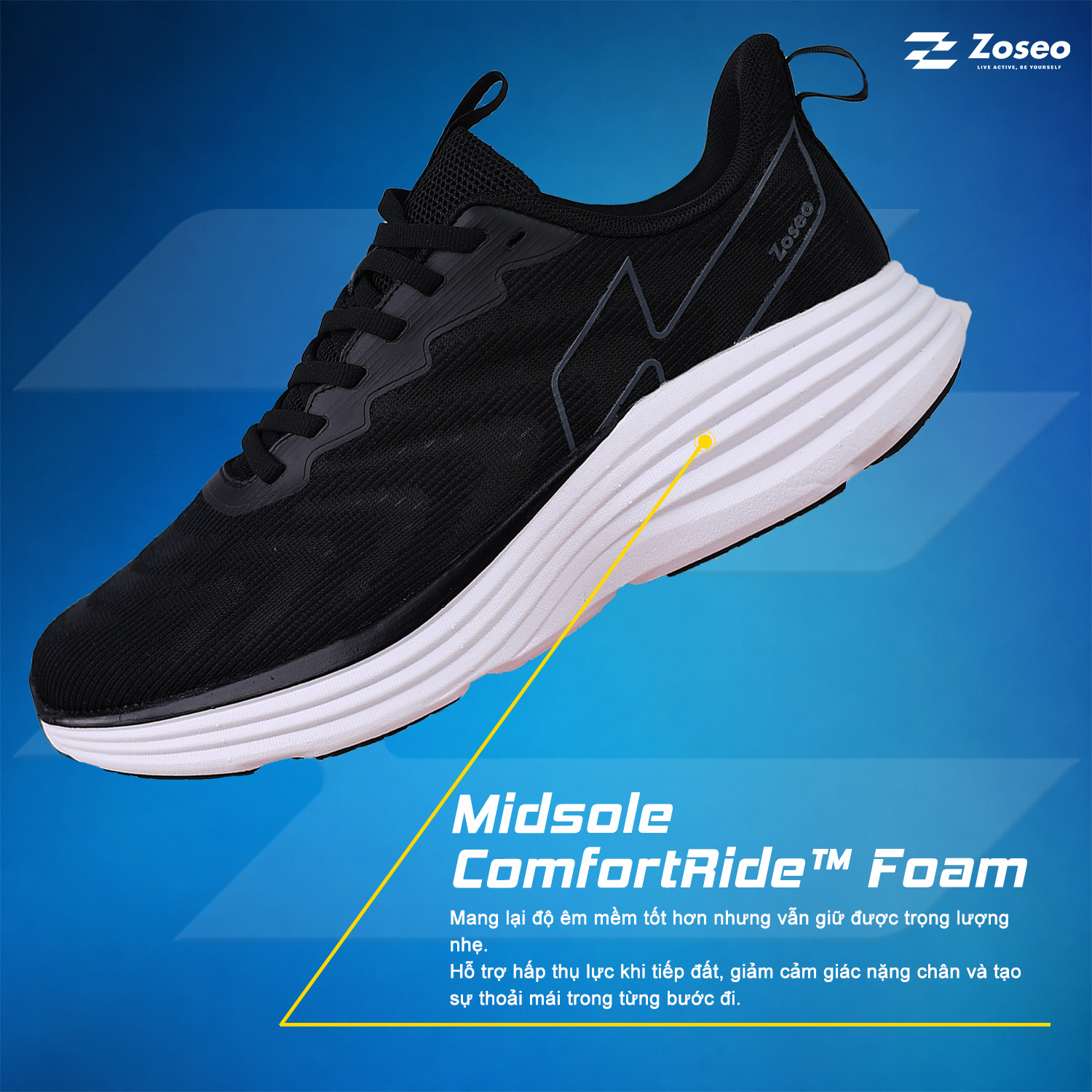 Giày chạy bộ Zoseo Airise - Black