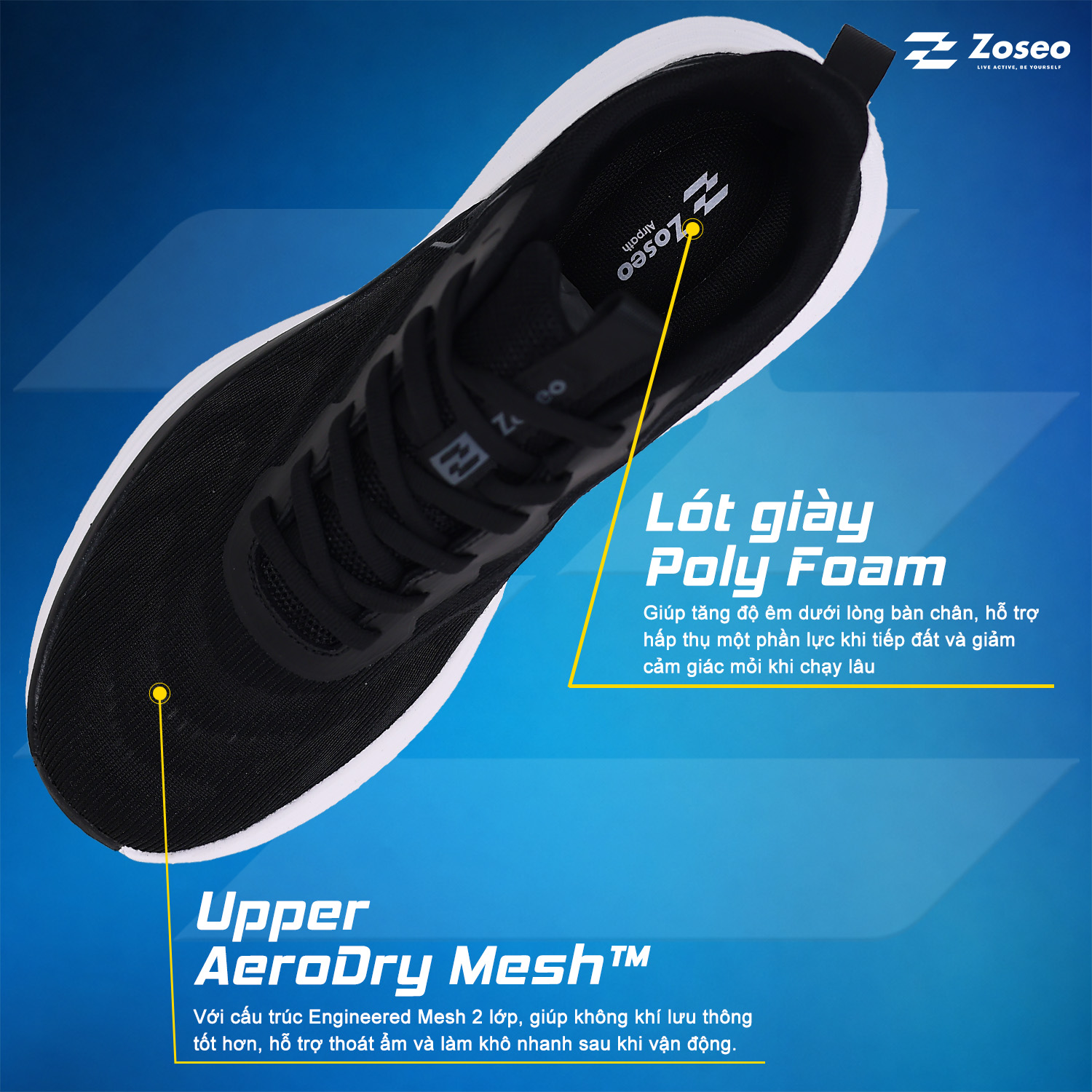 Giày chạy bộ Zoseo Airise - Black