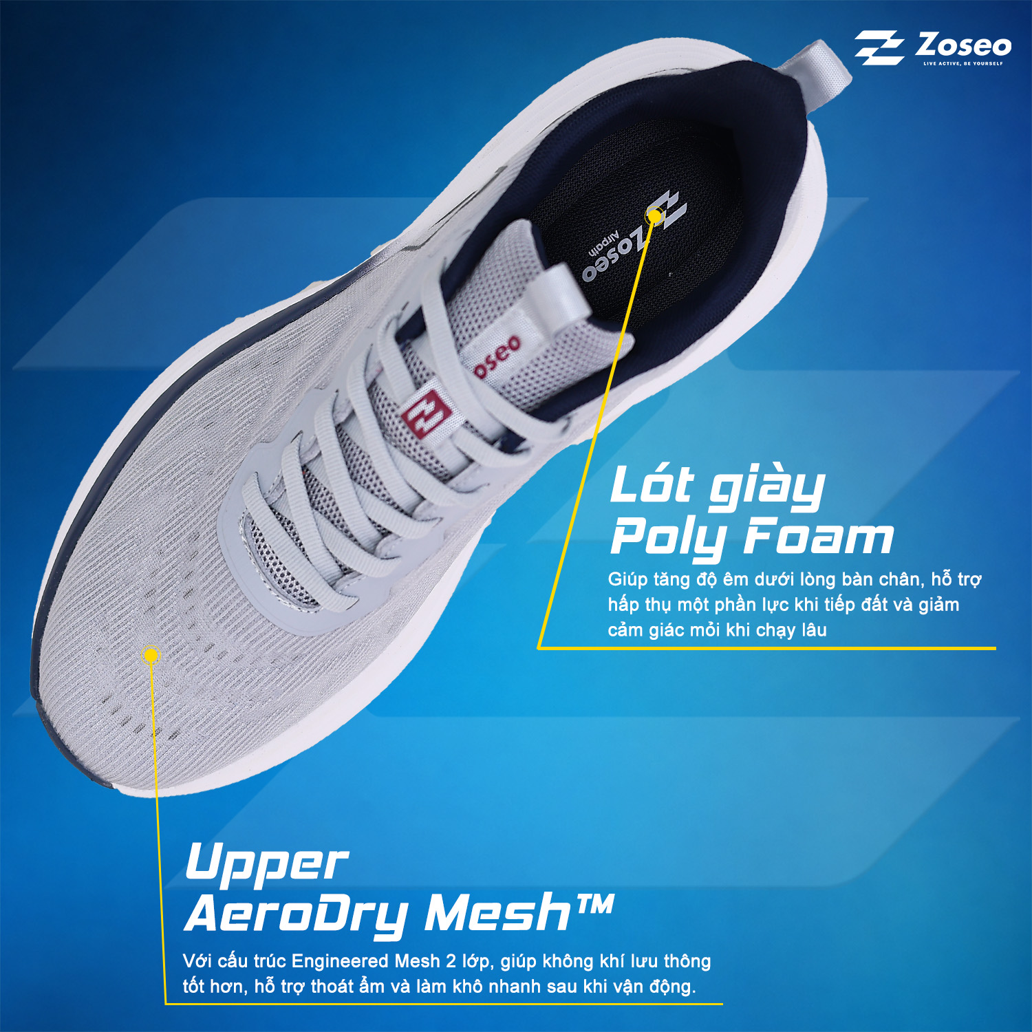 Giày chạy bộ Zoseo Airise - Grey