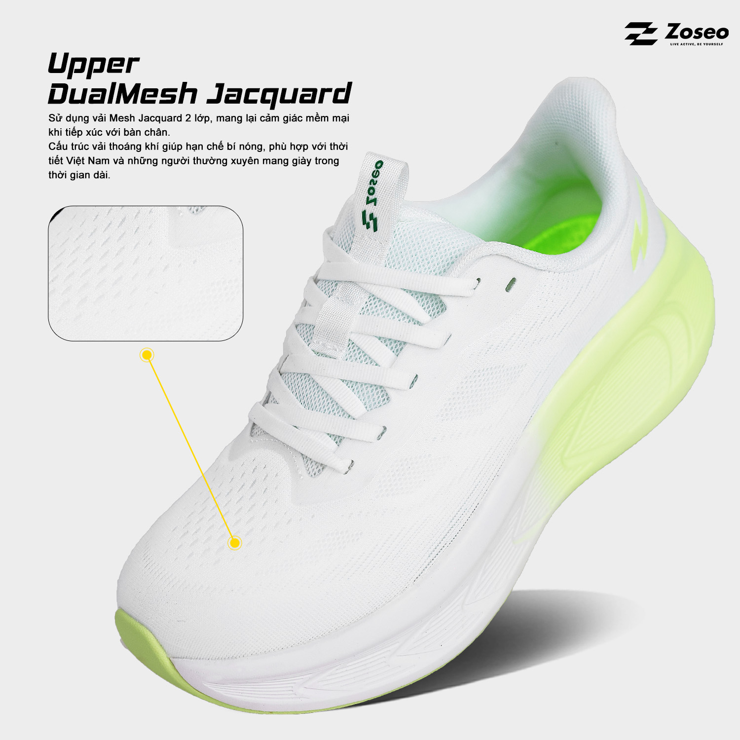 Giày chạy bộ Zoseo Airgo - White Green