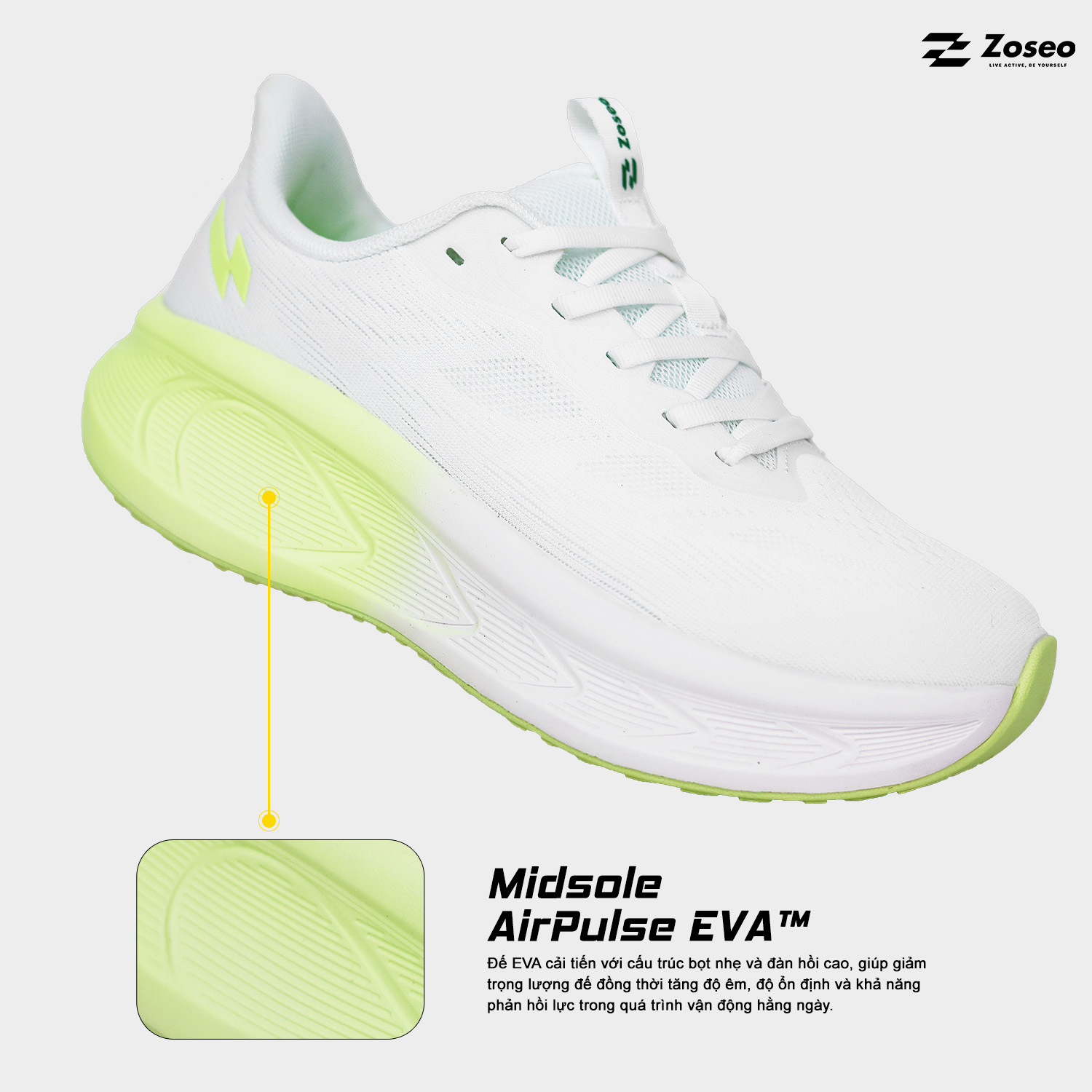 Giày chạy bộ Zoseo Airgo - White Green