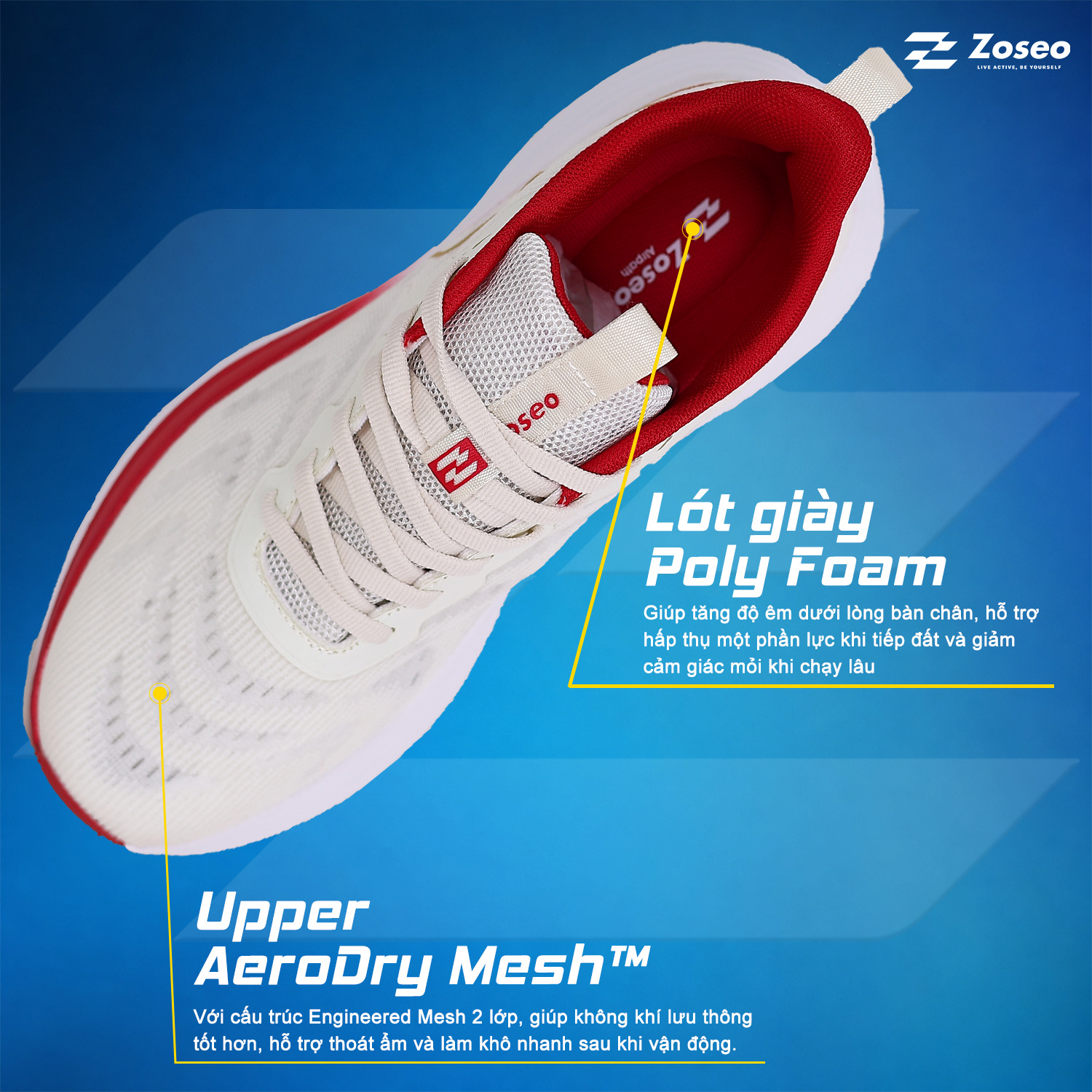 Giày chạy bộ Zoseo Airise - Beige Burgundy