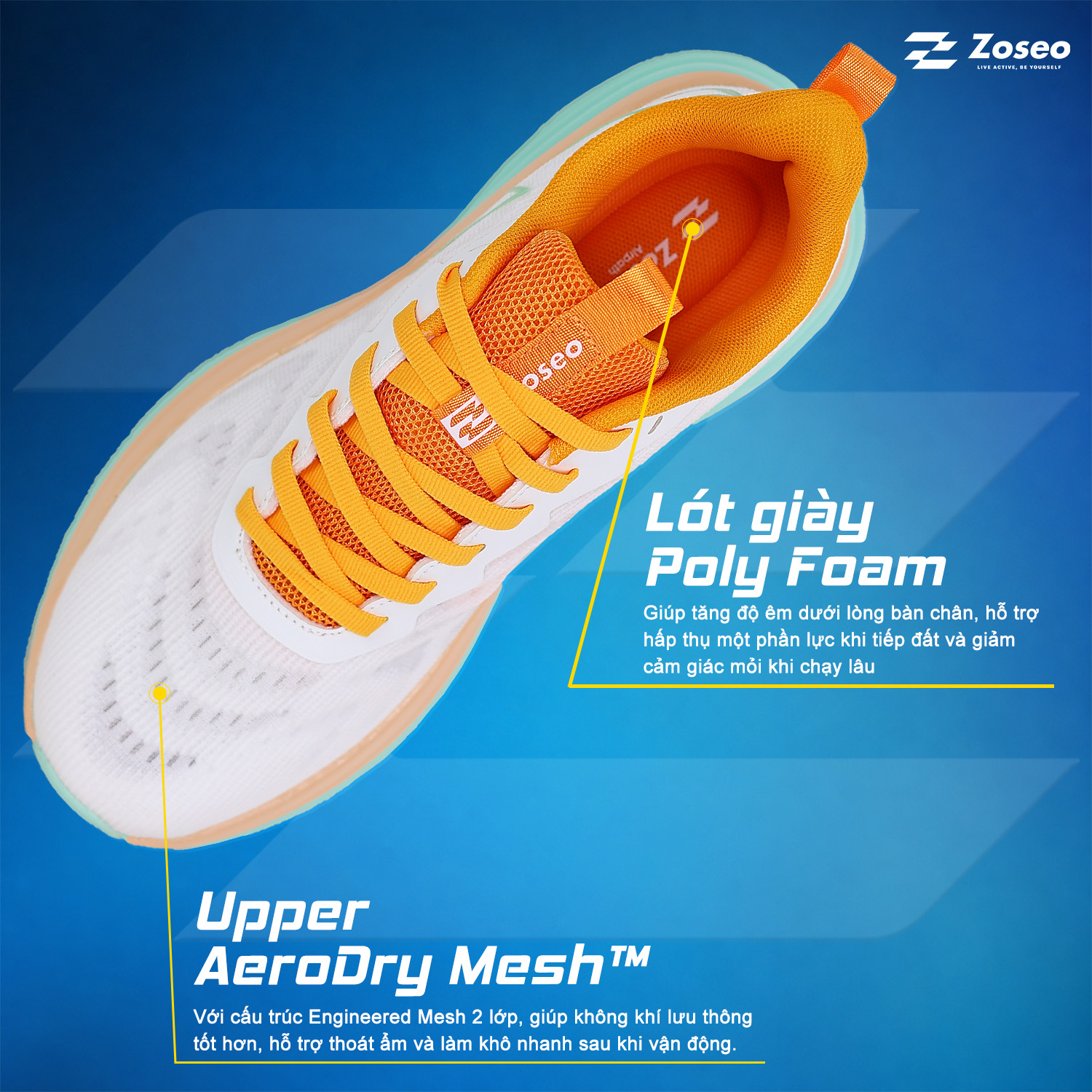 Giày chạy bộ Zoseo Airise - White Orange