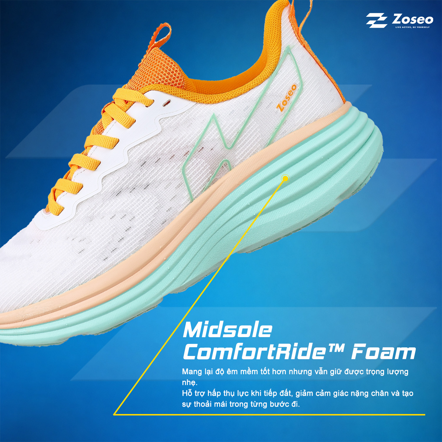 Giày chạy bộ Zoseo Airise - White Orange