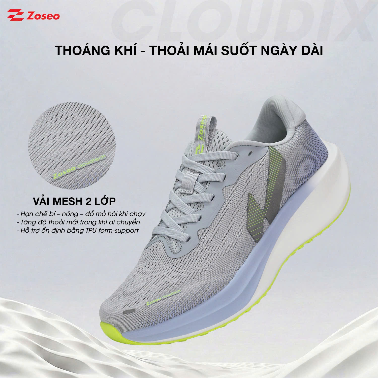 Giày thể thao nữ ZOSEO CLOUDIX.XAM
