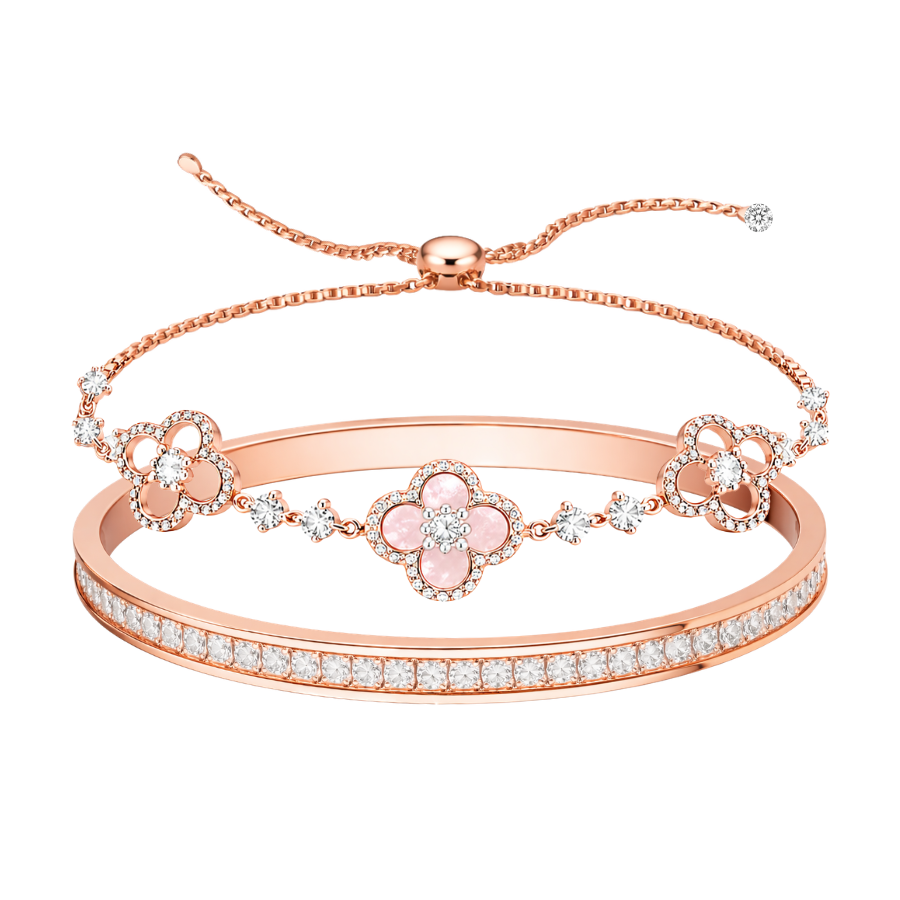 Set vòng tay ELISA cỏ 4 lá & cuff titan