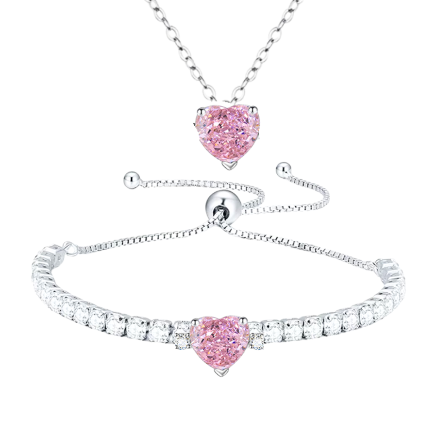 Set Vòng tay & Vòng cổ POSIE trái tim đính đá hồng