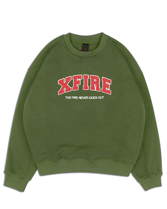 XFIRE TEXT BOXY SWEATER IN MOSSY GREEN