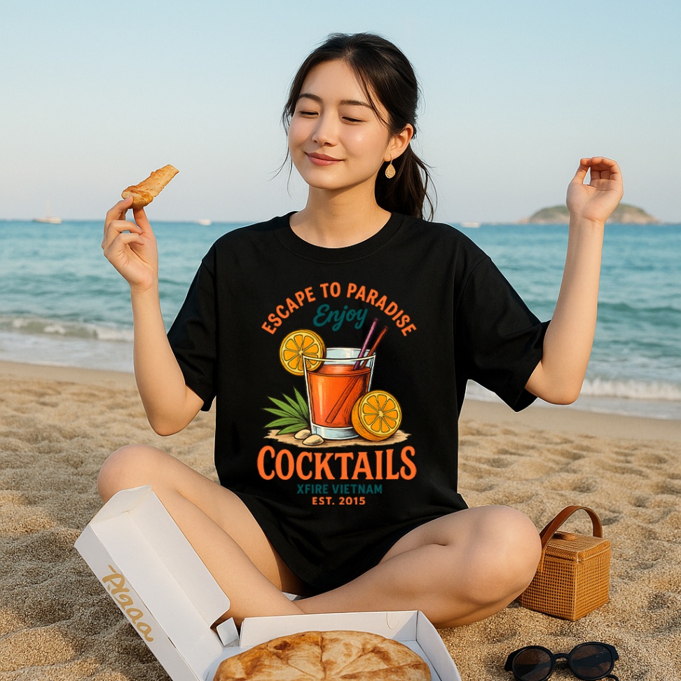 Áo Thun Unisex Cocktail Mùa Hè Form Rộng Escape To Paradise | Xfire Vietnam Cotton 100%
