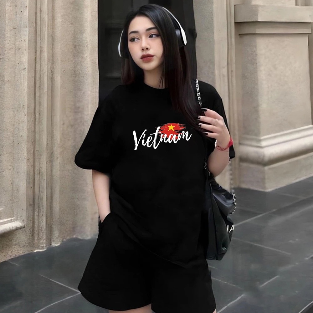 Áo Thun Việt Nam Tay Ngắn In Hình Việt Nam Thư Pháp Lá Cờ ATVN12 100% Cotton Oversized Nhiều Màu