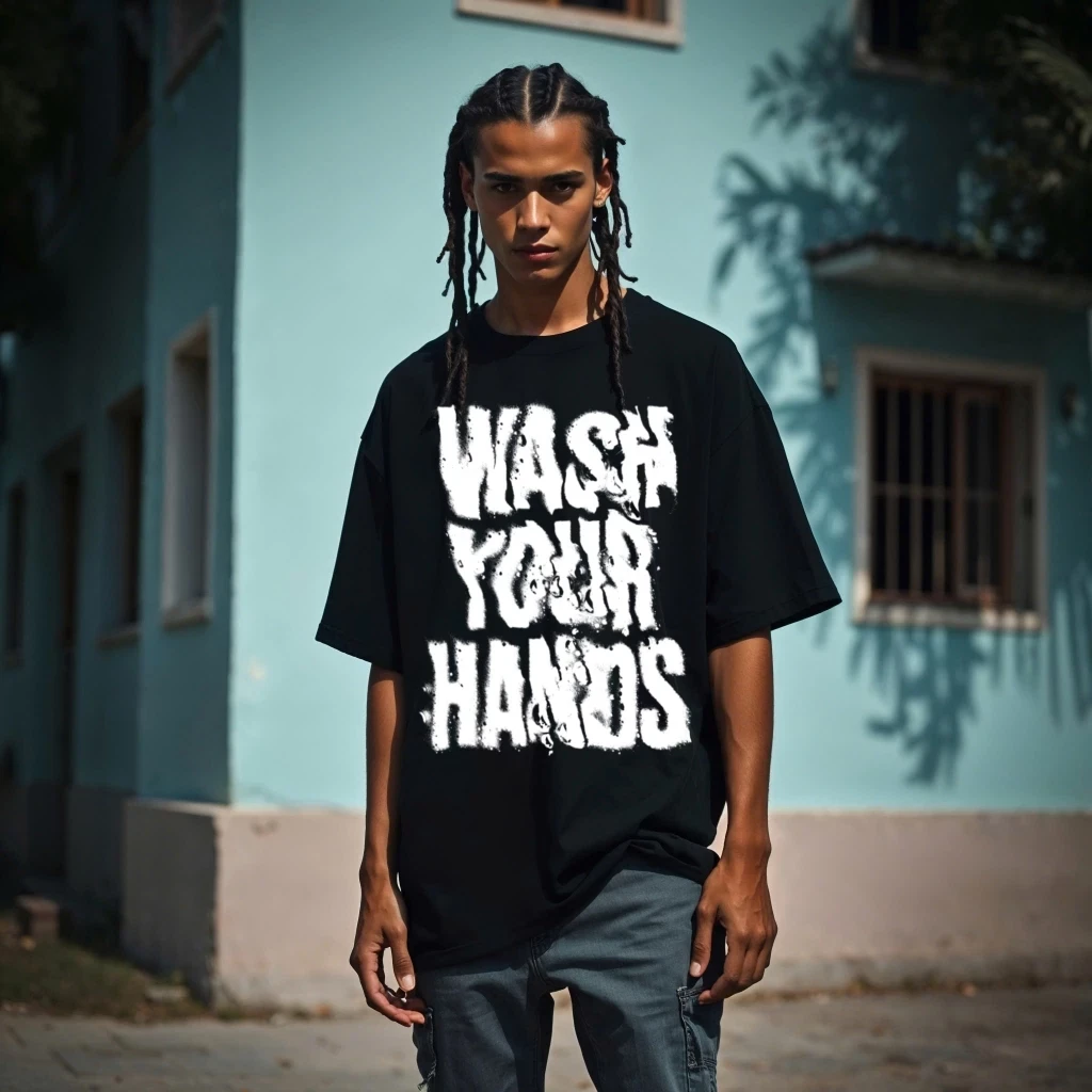 Áo Thun Boxy / Oversized In Chữ Wash Your Hands ATT05042503 - 100% Cotton, form boxy Nhiều Màu