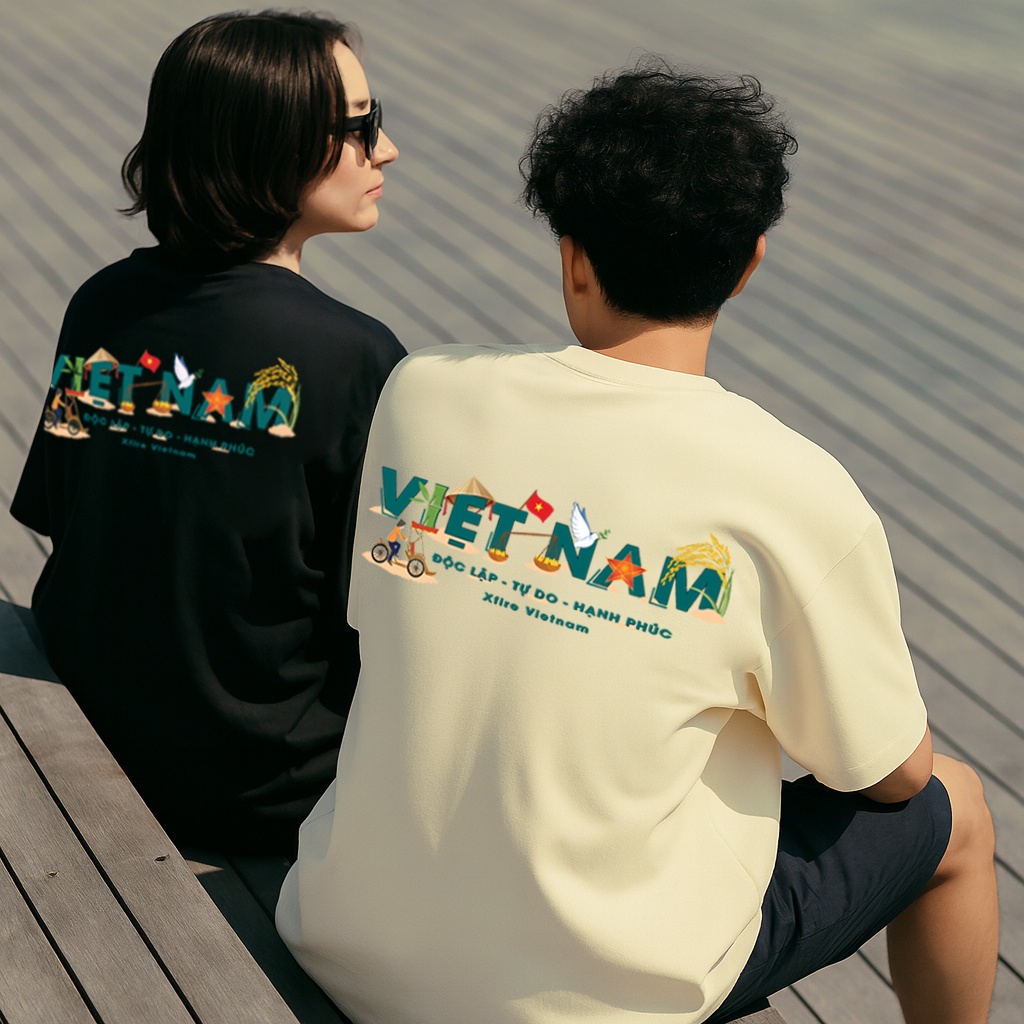 Áo Thun Việt Nam In Hình Dễ Thương Độc Lập Tự Do Hạnh Phúc. Brand Xfire 100% Cotton, Oversized