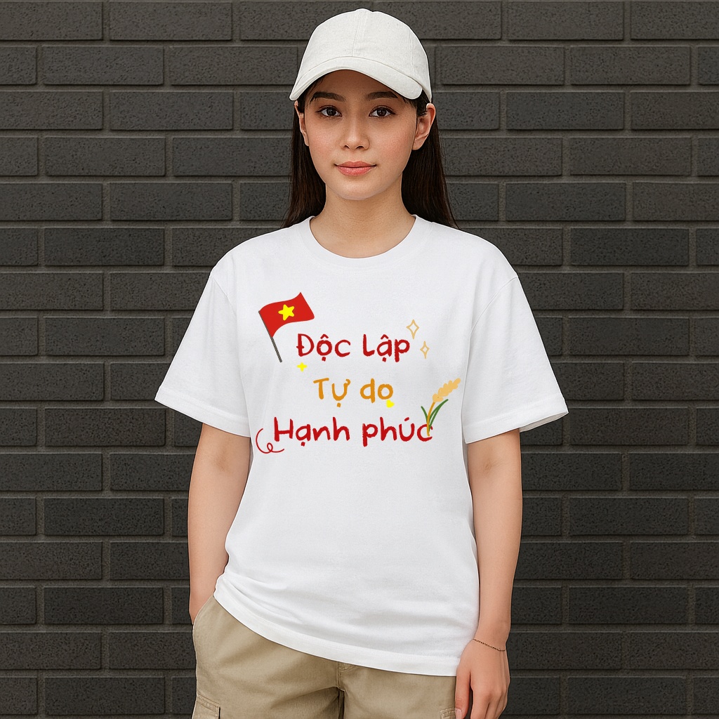Áo Thun Việt Nam In Độc Lập Tự Do Hạnh Phúc Mẫu 2 Mừng Quốc Khánh 2/9 Form Rộng Unisex, 100% Cotton