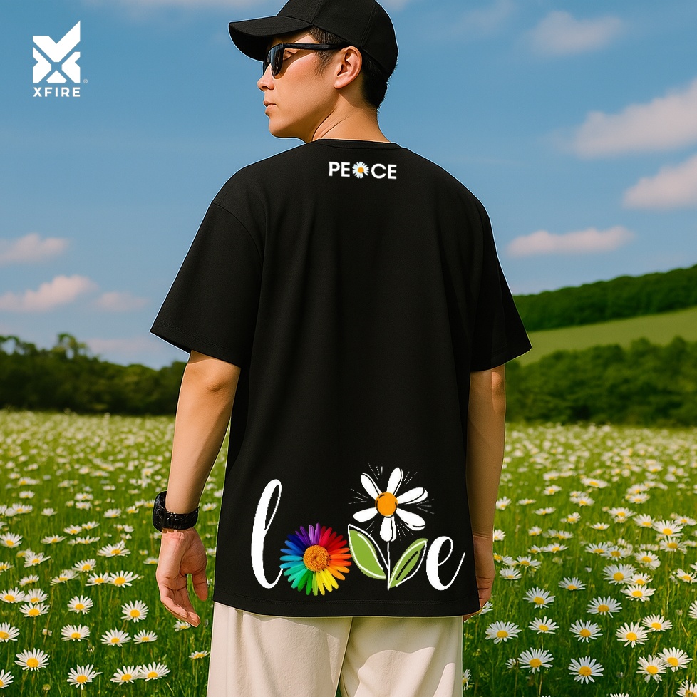 Áo Thun Unisex Hoa Cúc Love Peace Nam Nữ 100% Cotton 2 chiều, Form Oversized By Xfire Vietnam