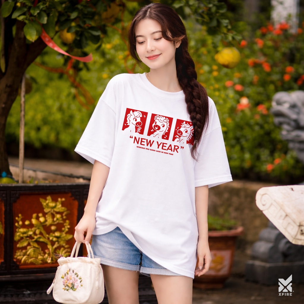 Áo Thun Tết 2026 Bính Ngọ Good Luck ATET11 Nam Nữ Oversize Form Rộng 100% Cotton Xfire Vietnam