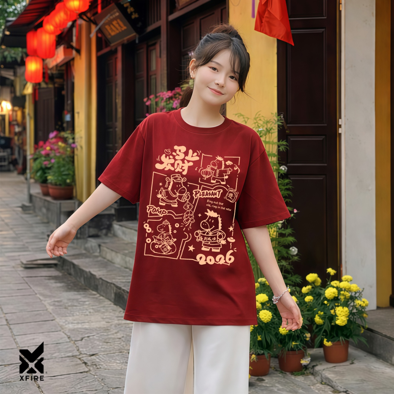 Áo Thun Tết 2026 Pleasant ATET17 Bính Ngọ Phát Tài May Mắn Oversize 100% Cotton Xfire Vietnam