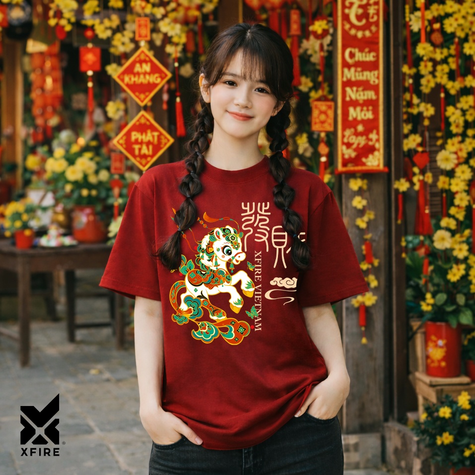 Áo Thun Tết 2026 Cát Tường ATET18 Bính Ngọ May Mắn Phúc Lộc Oversize 100% Cotton Xfire Vietnam
