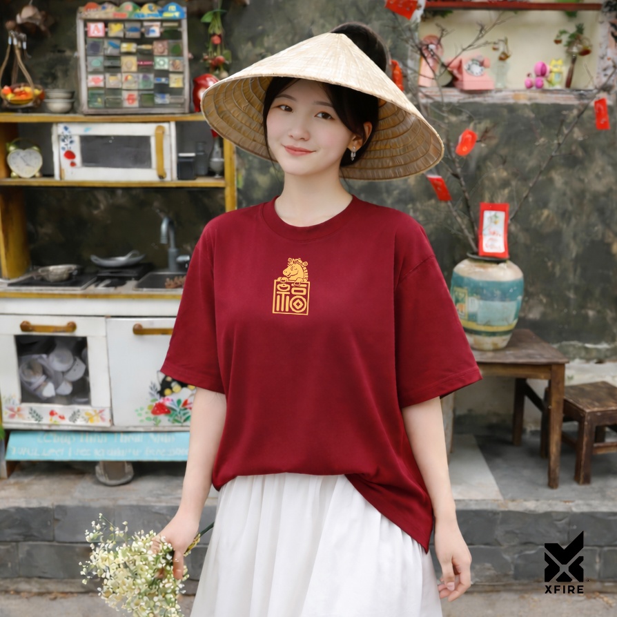 Áo Thun Tết 2026 Ngựa Thần Tài Xuân Bính Ngọ ATET23 Unisex Nam Nữ Oversized Cotton 100% Xfire Vietnam