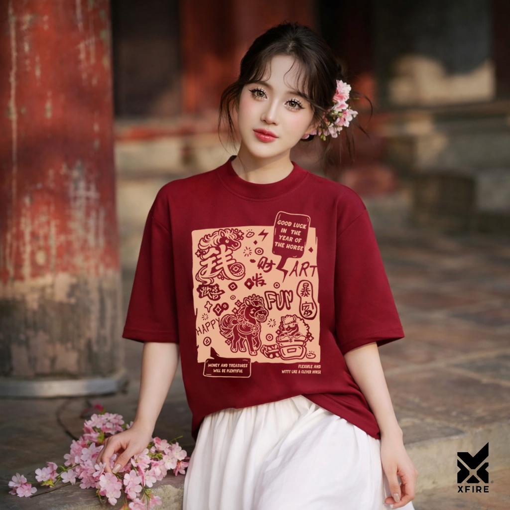 Áo Thun Tết 2026 Good Luck ATET24 Bính Ngọ Form Oversize Unisex 100% Cotton 250gsm Xfire Vietnam