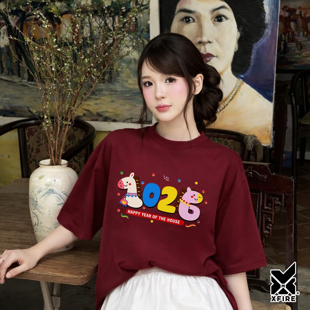 Áo Thun Tết 2026 Cute Horse Club ATET25 Unisex Form Rộng Oversized 100% Cotton 250GSM Xfire Vietnam