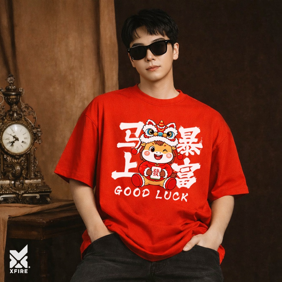 Áo Thun Tết 2026 Phát Tài Liền Tay ATET29 Bính Ngọ Oversized Unisex 100% Cotton Xfire Vietnam