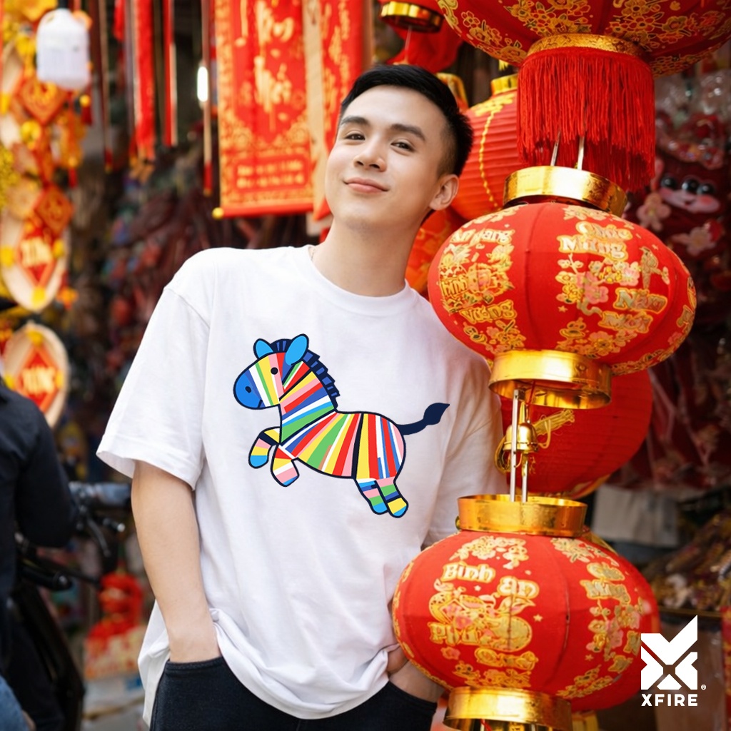 Áo thun Tết 2026 Lucky Rainbow Horse ATET28 Bính Ngọ Unisex Oversized Cotton 100% Xfire Vietnam