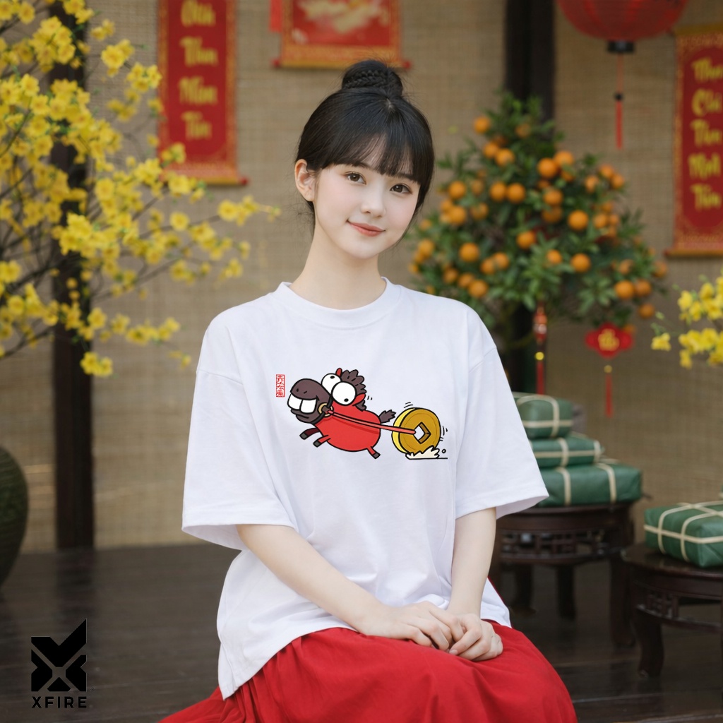 Áo Thun Tết 2026 Kim Ngân Mãn Lộ ATET27 Bính Ngọ Unisex Oversized 100% Cotton 230gsm Xfire Vietnam