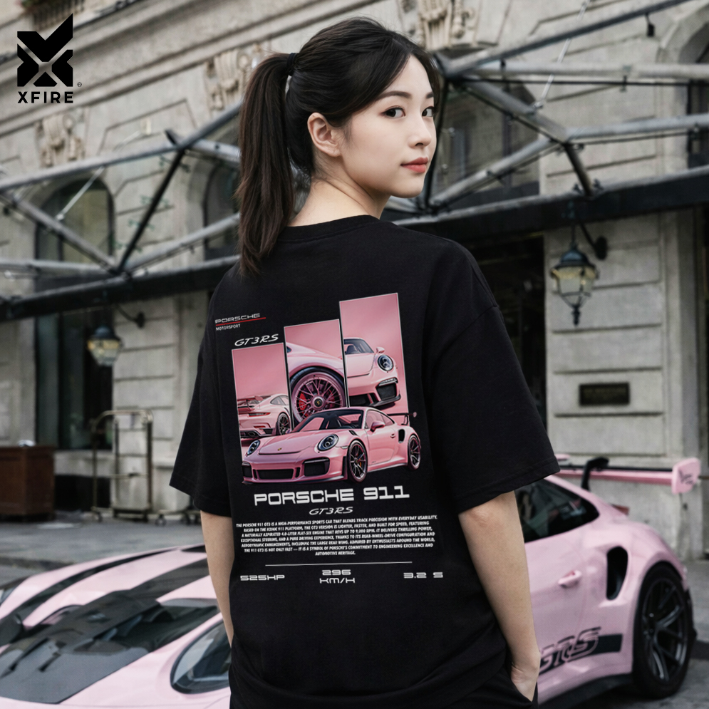 Áo Thun Porsche Hồng 911 GT3RS Xfire Vietnam Form Rộng In Hình Ô Tô Streetwear Unisex100% Cotton