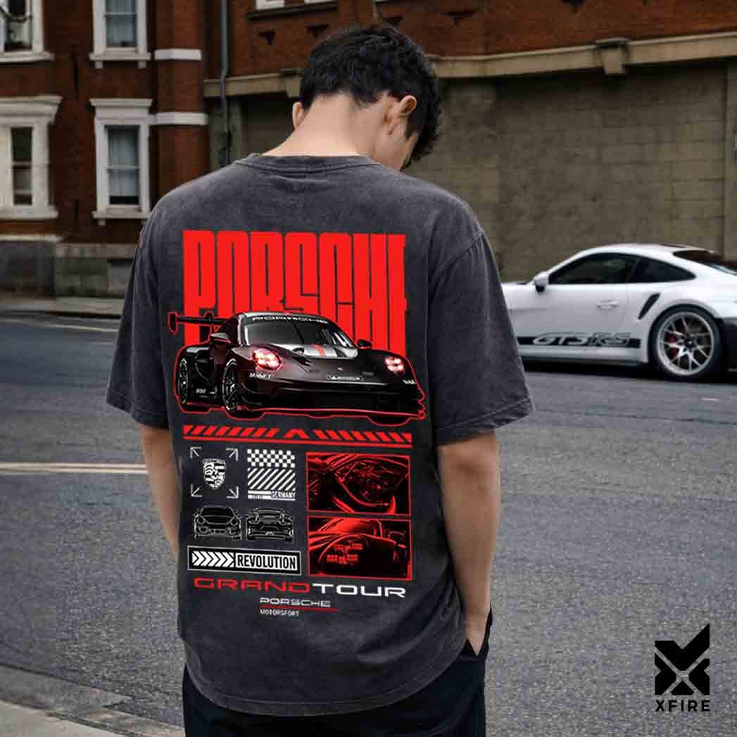 Áo Thun XFIRE Porsche Grand Tour Unisex Oversize Streetwear Form Rộng Nam Nữ 100% Cotton 2 Chiều