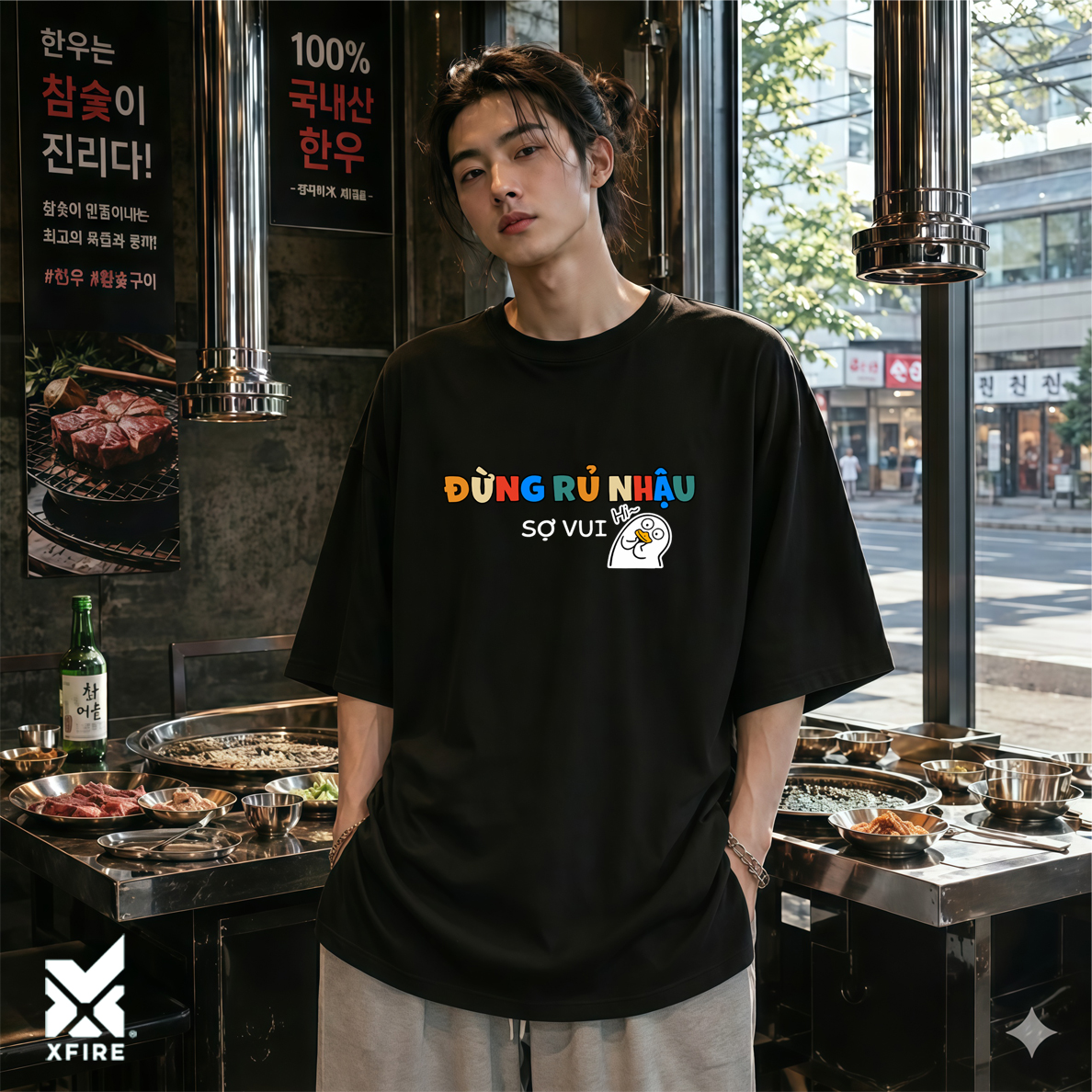 Áo Thun Oversize Đừng Rủ Nhậu VÌ Sợ Vui Xfire Vietnam Cotton 235gsm Form Rộng Unisex Trendy