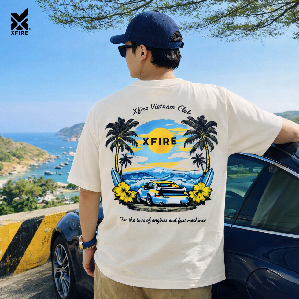 Áo Thun Oversize XFIRE Vietnam Club Form Rộng Unisex In Lưng Xe Thể Thao 100% Cotton Nhiều Màu