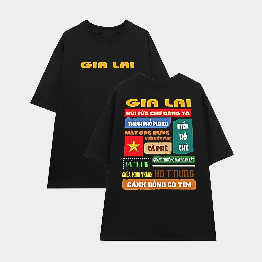 Áo Thun Oversized Gia Lai Phông Rộng Tay Lỡ Nam Nữ Unisex Cotton thoáng mát du lịch checkin