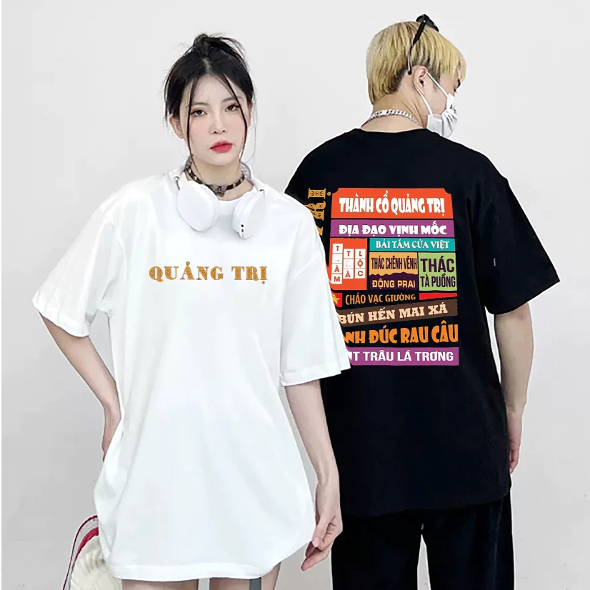 Áo Thun Oversized Quảng Trị Phông Rộng Tay Lỡ Nam Nữ Unisex Cotton thoáng mát du lịch checkin