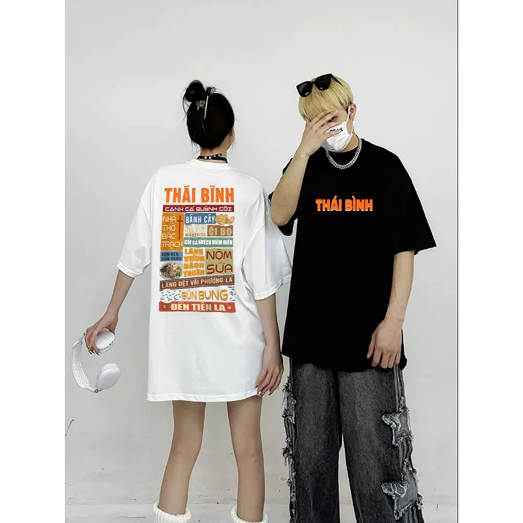 Áo Thun Oversized Thái Bình Phông Rộng Tay Lỡ Nam Nữ Unisex Cotton thoáng mát du lịch checkin